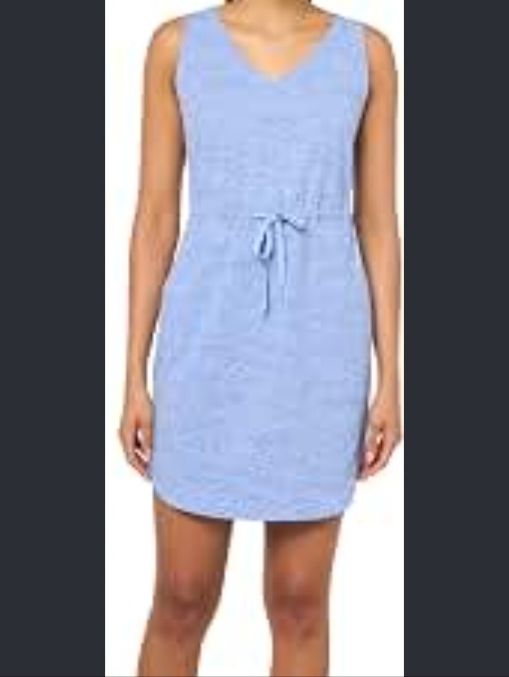 Eddie Bauer Light Blue Sleeveless V-Neck Drawstring Midi Dress